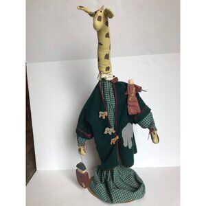 Vintage 1997 Tall Giraffe Female Dressed Decorative Piece On Wooden Stand 31"